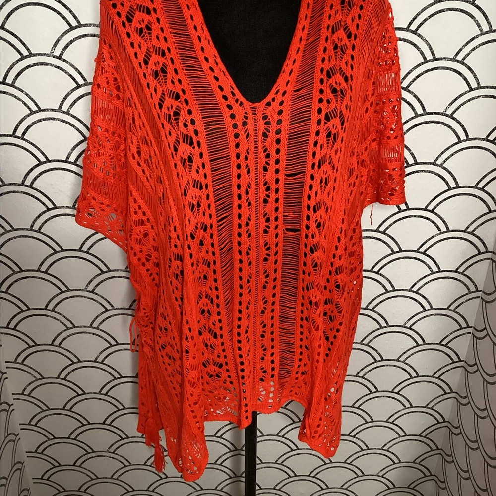 Vibrant Orange Crochet Cover-Up – One Size | Beach-Ready Boho with Bold Flair - Picture 4 of 9